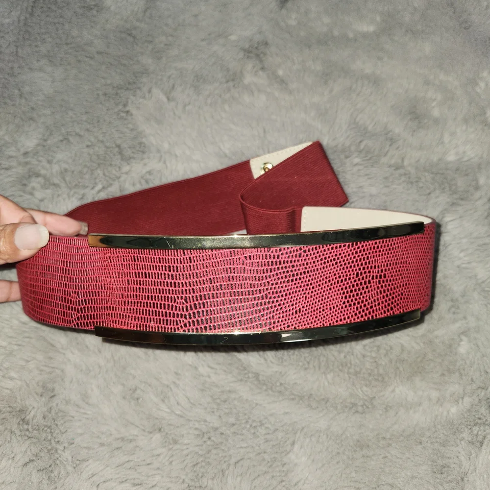 White House Black Market Genuine Leather Crimson and Gold Snakeskin Belt